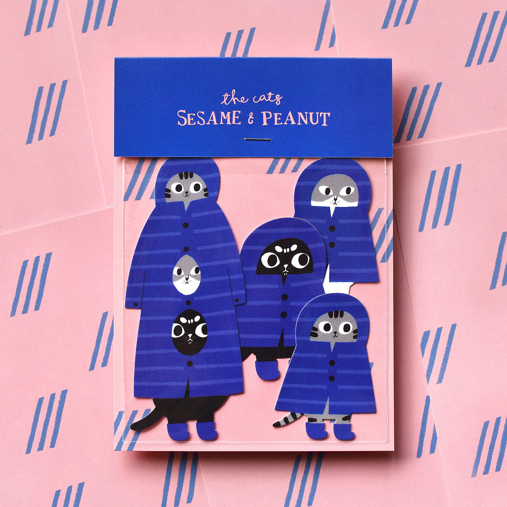 Sesame & Peanut 大芝麻小花生 Waterproof Sticker Pack - Stacking Raincoat Cats