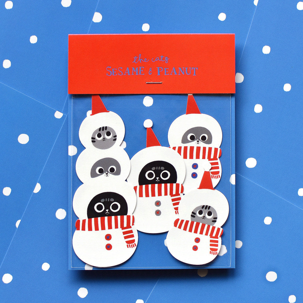 Sesame & Peanut 大芝麻小花生 Waterproof Sticker Pack - Stacking Snowman Cats