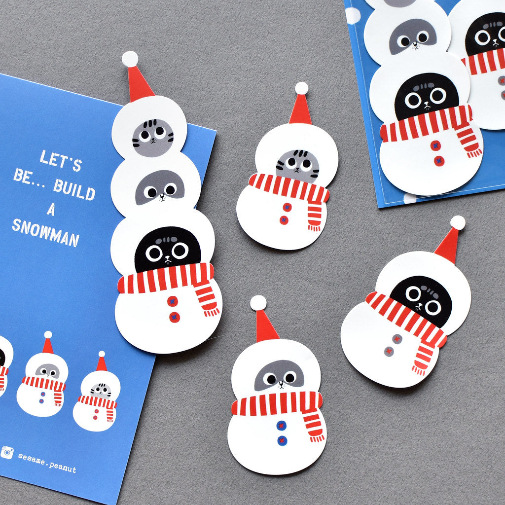 Sesame & Peanut 大芝麻小花生 Waterproof Sticker Pack - Stacking Snowman Cats