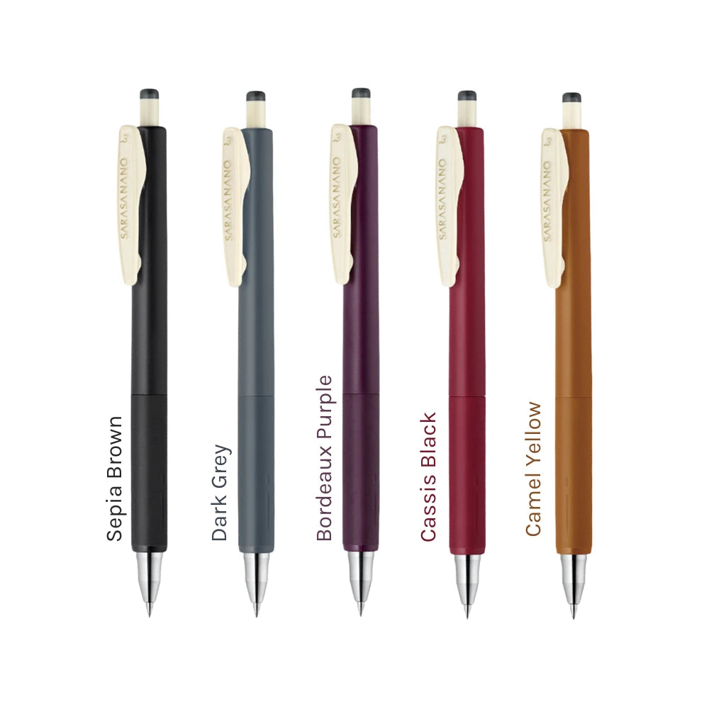 Zebra Sarasa Nano Push Clip Gel Pen - Vintage Colour 0.3mm set (set of 5)